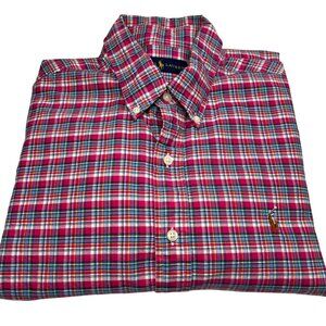 Ralph Lauren Plaid Button-Down Shirt L/G 100% Cotton Red/Green/Blue Flesh Pony